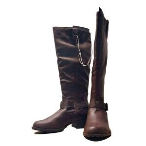 RAMPAGE Womens NWOT Size 6.5M Brown Idera Faux Leather Round Toe Knee-High Boots